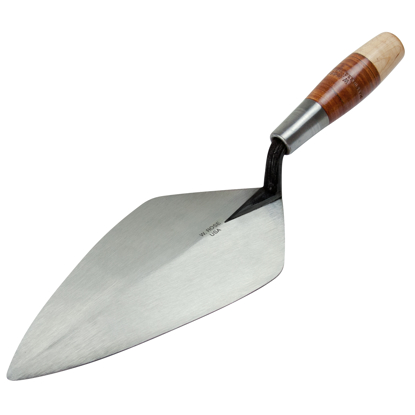Picture of 10-1/2” Wide London Brick Trowel with Low Lift Shank on a Leather Handle